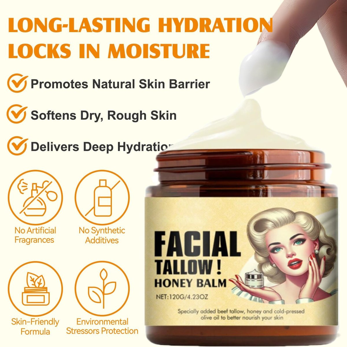 Original Grass-Fed Beef Tallow Face Balm - Natural Moisturizer for Supple Skin, 4.23 oz Avelisse