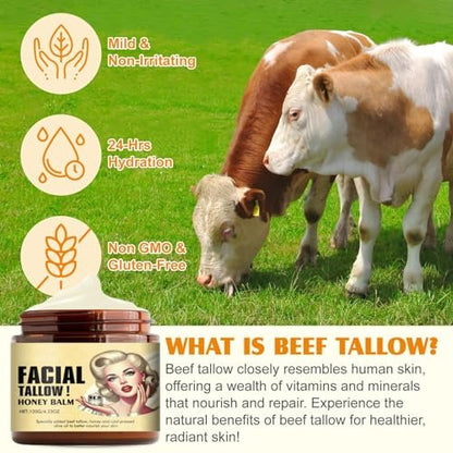 Original Grass-Fed Beef Tallow Face Balm - Natural Moisturizer for Supple Skin, 4.23 oz Avelisse