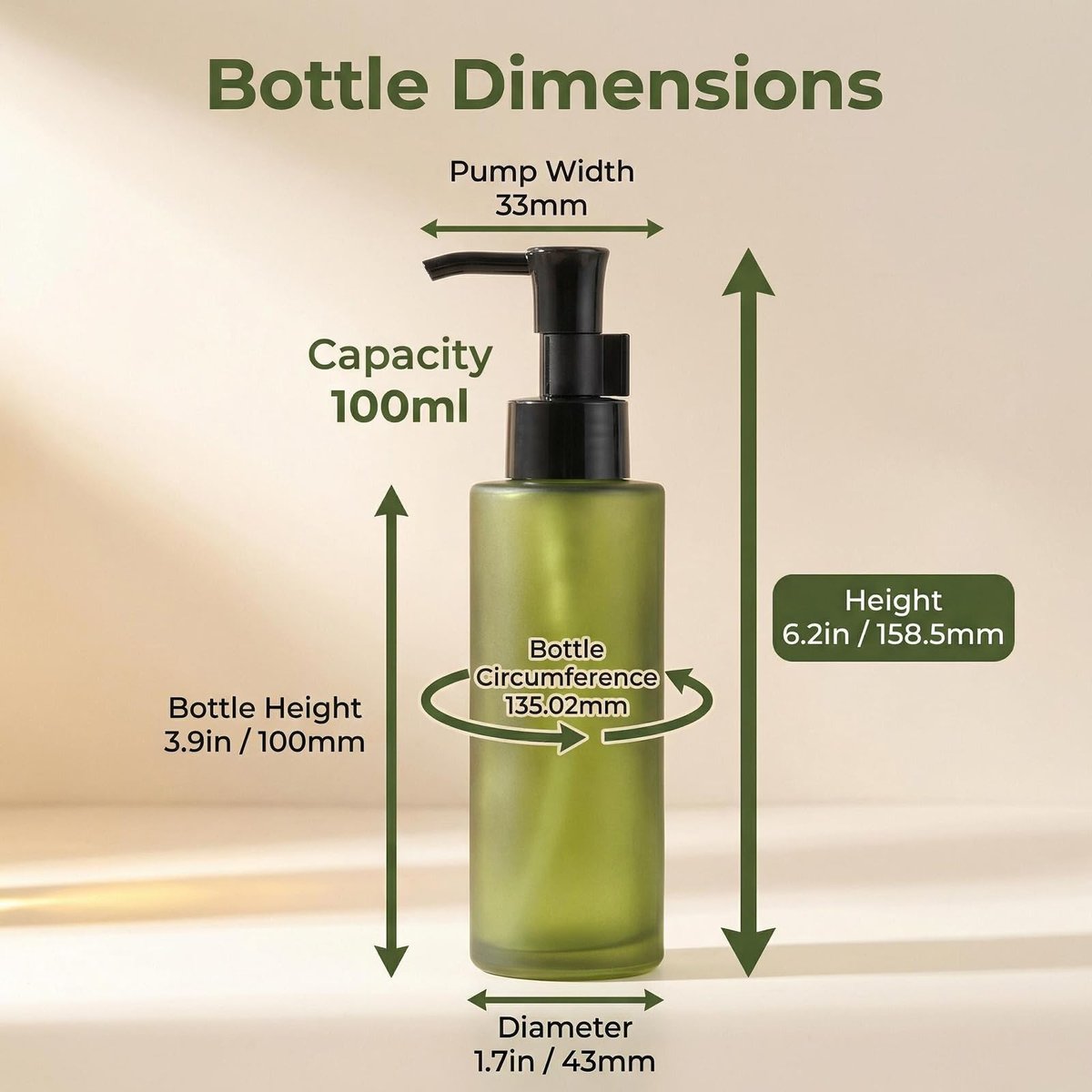 Upscale Green Matt Glass Pump Bottle 100ml/3.4oz – Luxury Lotion Pump Dispenser for Cream, Emulsion, Essence & Travel - görsel 3