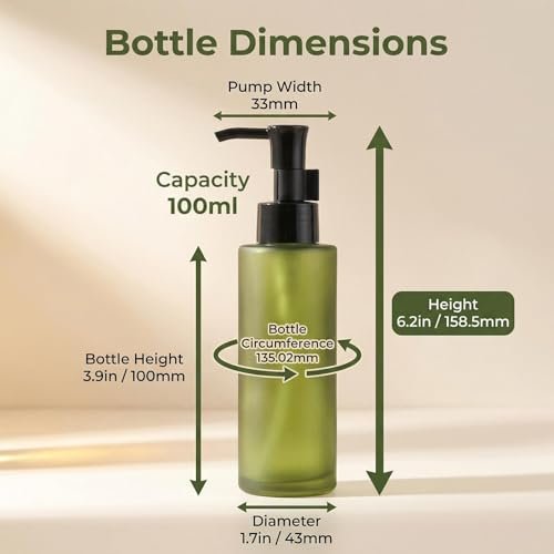 Upscale Green Matt Glass Pump Bottle 100ml/3.4oz – Luxury Lotion Pump Dispenser for Cream, Emulsion, Essence & Travel - görsel 4