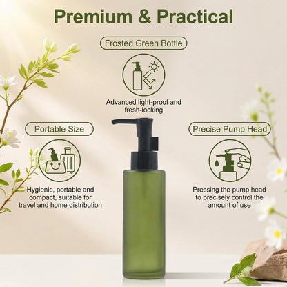 Upscale Green Matt Glass Pump Bottle 100ml/3.4oz – Luxury Lotion Pump Dispenser for Cream, Emulsion, Essence & Travel