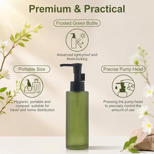 Upscale Green Matt Glass Pump Bottle 100ml/3.4oz – Luxury Lotion Pump Dispenser for Cream, Emulsion, Essence & Travel - görsel 6