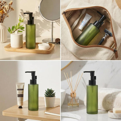 Upscale Green Matt Glass Pump Bottle 100ml/3.4oz – Luxury Lotion Pump Dispenser for Cream, Emulsion, Essence & Travel