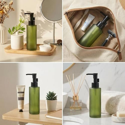 Upscale Green Matt Glass Pump Bottle 100ml/3.4oz – Luxury Lotion Pump Dispenser for Cream, Emulsion, Essence & Travel