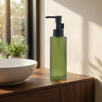 Upscale Green Matt Glass Pump Bottle 100ml/3.4oz – Luxury Lotion Pump Dispenser for Cream, Emulsion, Essence & Travel