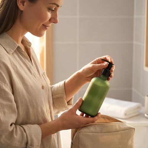 Upscale Green Matt Glass Pump Bottle 100ml/3.4oz – Luxury Lotion Pump Dispenser for Cream, Emulsion, Essence & Travel - görsel 12