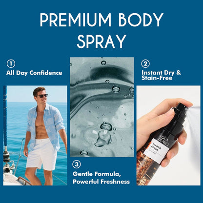 AQUA BLANCE Body Spray for Men – 3-Pack Long-Lasting Refreshing Spray (Ironwood Spice, Sailor's Essence, Leather Citrus) 3.4 Fl Oz Each Avelisse