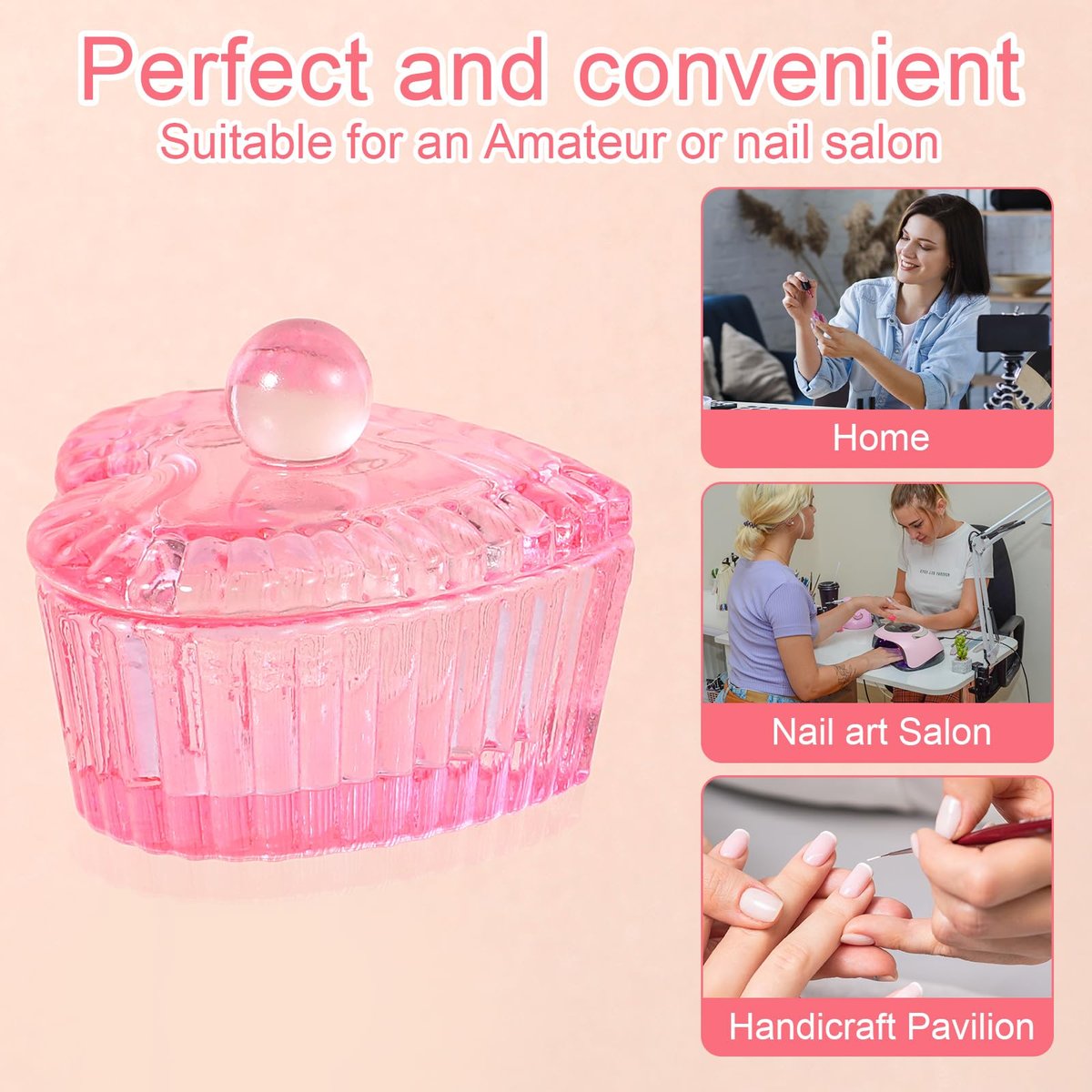 Nogeqi 2-Pack Glass Crystal Dappen Dish with Lid for Acrylic Nail Monomer - Pink Avelisse