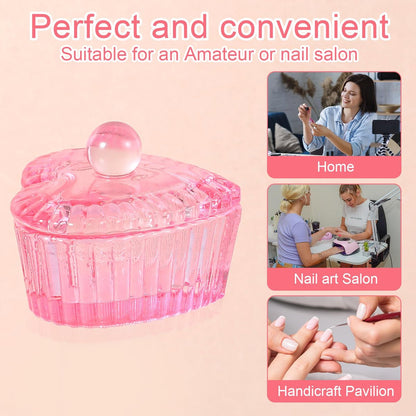 Nogeqi 2-Pack Glass Crystal Dappen Dish with Lid for Acrylic Nail Monomer - Pink Avelisse