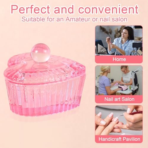 Nogeqi 2-Pack Glass Crystal Dappen Dish with Lid for Acrylic Nail Monomer - Pink Avelisse