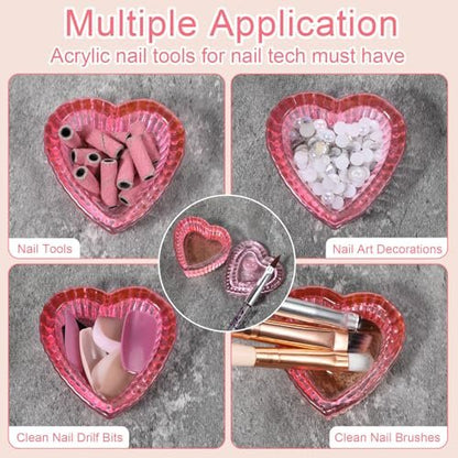 Nogeqi 2-Pack Glass Crystal Dappen Dish with Lid for Acrylic Nail Monomer - Pink Avelisse