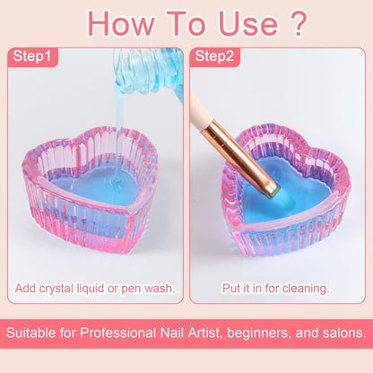 Nogeqi 2-Pack Glass Crystal Dappen Dish with Lid for Acrylic Nail Monomer - Pink Avelisse