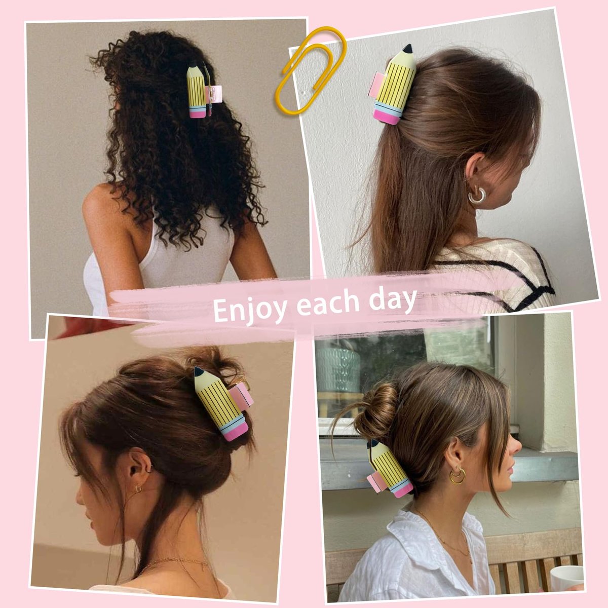 TEBIEKOY 4-Pack Funny Pencil Hair Claw Clips for Women – Cute Back to School Hair Accessories for Teachers & Students (Yellow, Style1) - görsel 13