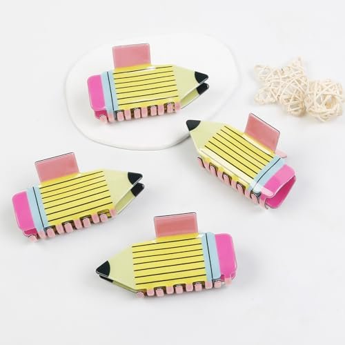TEBIEKOY 4-Pack Funny Pencil Hair Claw Clips for Women – Cute Back to School Hair Accessories for Teachers & Students (Yellow, Style1) - görsel 6