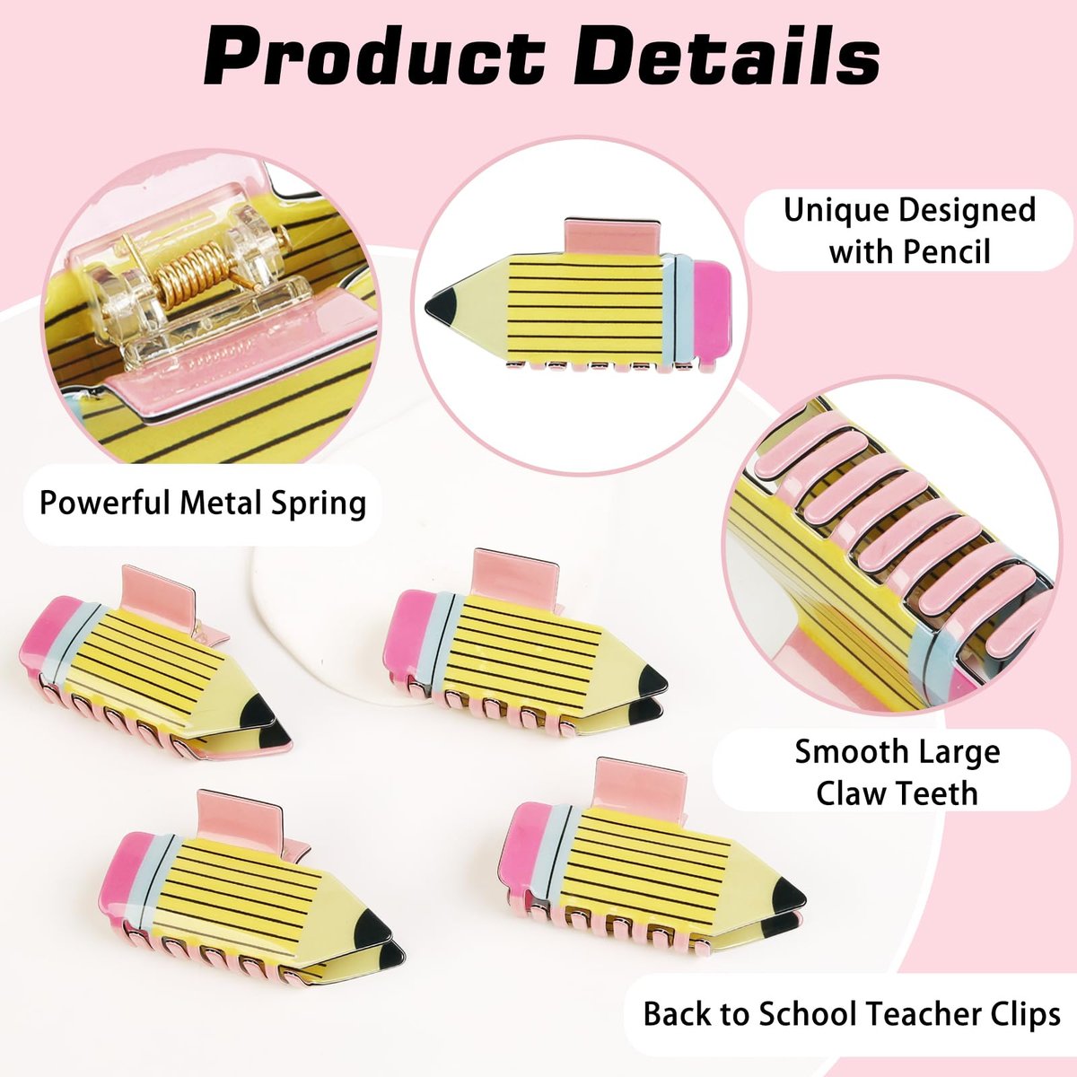 TEBIEKOY 4-Pack Funny Pencil Hair Claw Clips for Women – Cute Back to School Hair Accessories for Teachers & Students (Yellow, Style1) - görsel 9