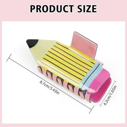 TEBIEKOY 4-Pack Funny Pencil Hair Claw Clips for Women – Cute Back to School Hair Accessories for Teachers & Students (Yellow, Style1)