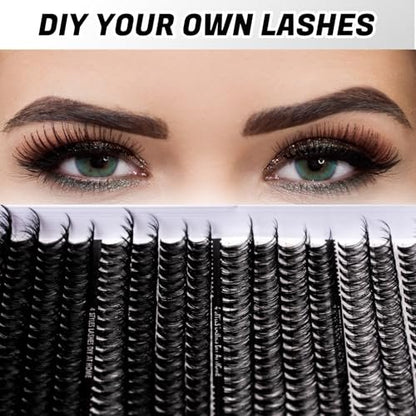 320 Pcs Lash Clusters Extension Kit - 30D 40D 80D 100D Individual Lashes 12-20mm with Bond, Seal, Remover & Tweezers - DIY Eyelash Extensions for Beginners & Pros