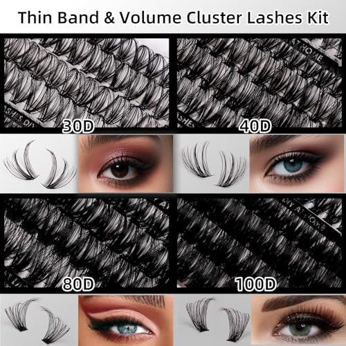 320 Pcs Lash Clusters Extension Kit - 30D 40D 80D 100D Individual Lashes 12-20mm with Bond, Seal, Remover & Tweezers - DIY Eyelash Extensions for Beginners & Pros - görsel 6