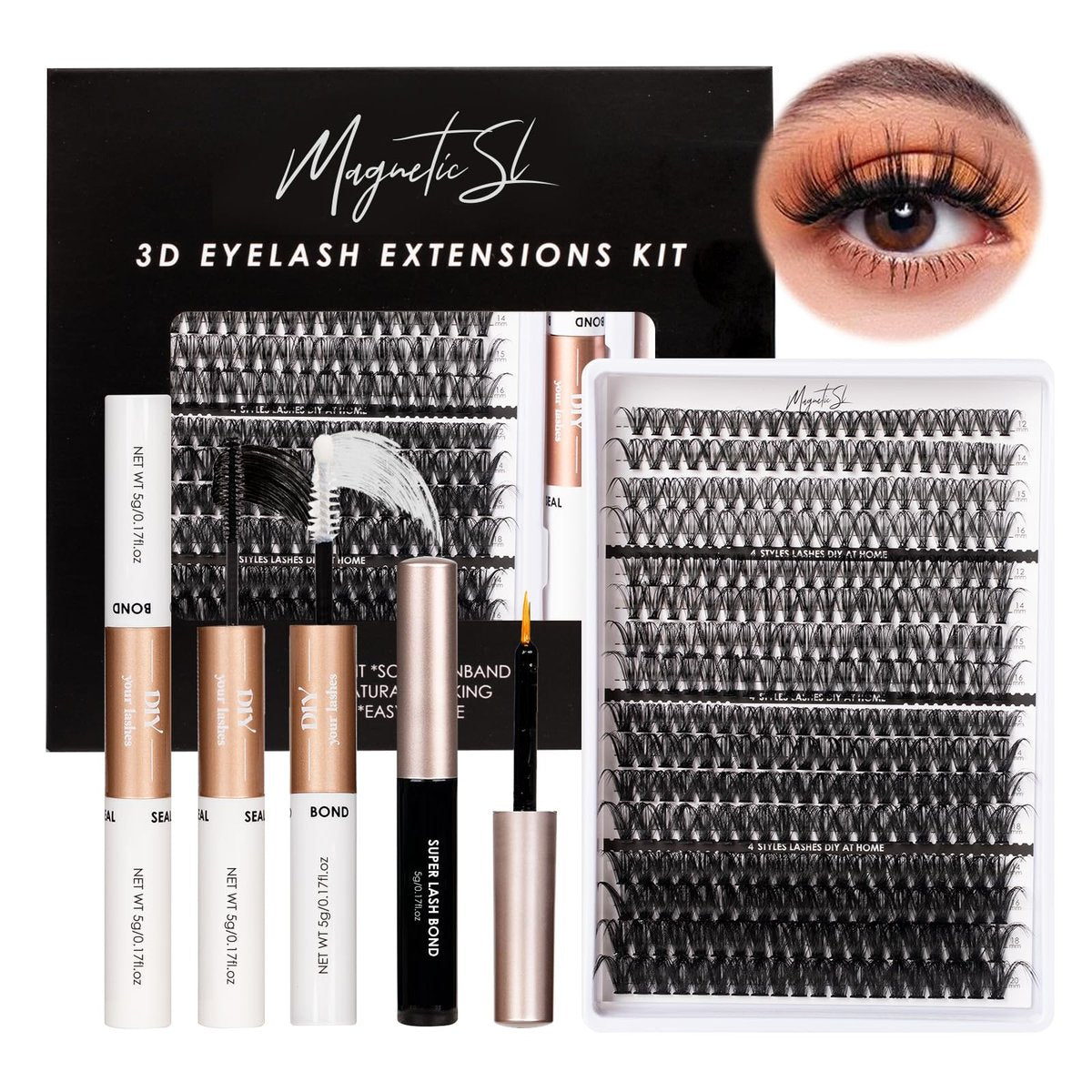 320 Pcs Lash Clusters Extension Kit - 30D 40D 80D 100D Individual Lashes 12-20mm with Bond, Seal, Remover & Tweezers - DIY Eyelash Extensions for Beginners & Pros - görsel 1