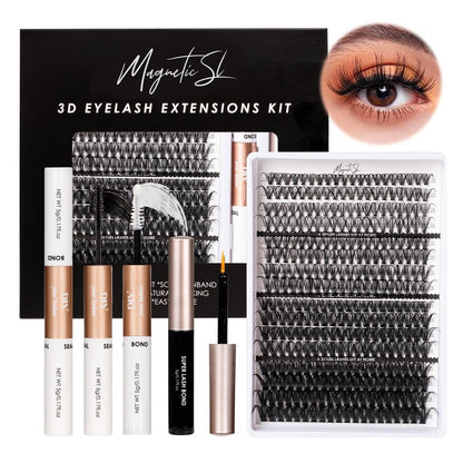 320 Pcs Lash Clusters Extension Kit - 30D 40D 80D 100D Individual Lashes 12-20mm with Bond, Seal, Remover & Tweezers - DIY Eyelash Extensions for Beginners & Pros