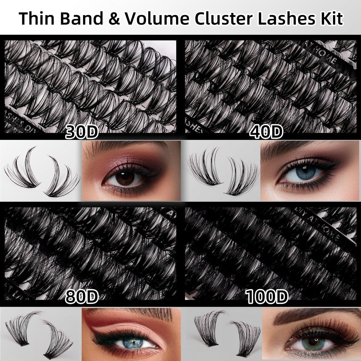 320 Pcs Lash Clusters Extension Kit - 30D 40D 80D 100D Individual Lashes 12-20mm with Bond, Seal, Remover & Tweezers - DIY Eyelash Extensions for Beginners & Pros - görsel 5