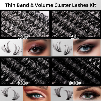 320 Pcs Lash Clusters Extension Kit - 30D 40D 80D 100D Individual Lashes 12-20mm with Bond, Seal, Remover & Tweezers - DIY Eyelash Extensions for Beginners & Pros