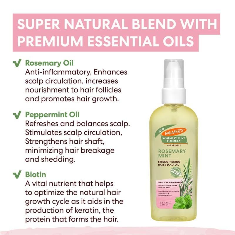 Palmer's Rosemary Mint Strengthening Hair & Scalp Oil, 3.3 fl. oz - Stimulate Growth, Hydrate & Protect Against Breakage - görsel 3