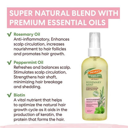 Palmer's Rosemary Mint Strengthening Hair & Scalp Oil, 3.3 fl. oz - Stimulate Growth, Hydrate & Protect Against Breakage
