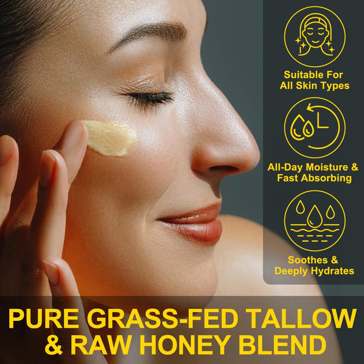 KZUO Beef Tallow for Skin - Hydrating Tallow Balm with Raw Honey and Beeswax, Grass-Fed Beef Tallow & Raw Wild Honey Blend, Body & Face Moisturizer, Natural Formula, 4.2 Fl Oz Avelisse