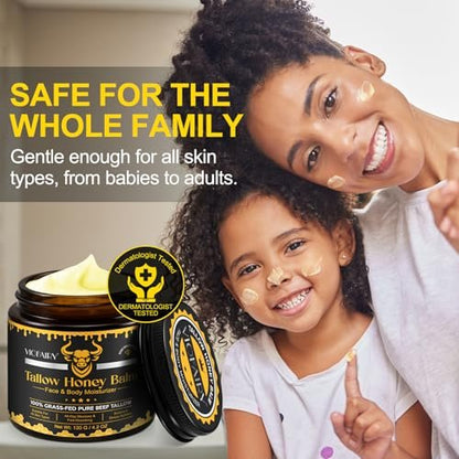 Beef Tallow for Skin, Whipped Tallow Honey Balm for Face - Grass Fed Beef Tallow & Raw Wild Honey - Organic Moisturizer for Soft, Smooth Skin - Light Scent, Moisturizing Natural Formula, 4.2 Oz Avelisse