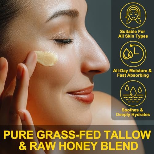 KZUO Beef Tallow for Skin - Hydrating Tallow Balm with Raw Honey and Beeswax, Grass-Fed Beef Tallow & Raw Wild Honey Blend, Body & Face Moisturizer, Natural Formula, 4.2 Fl Oz Avelisse