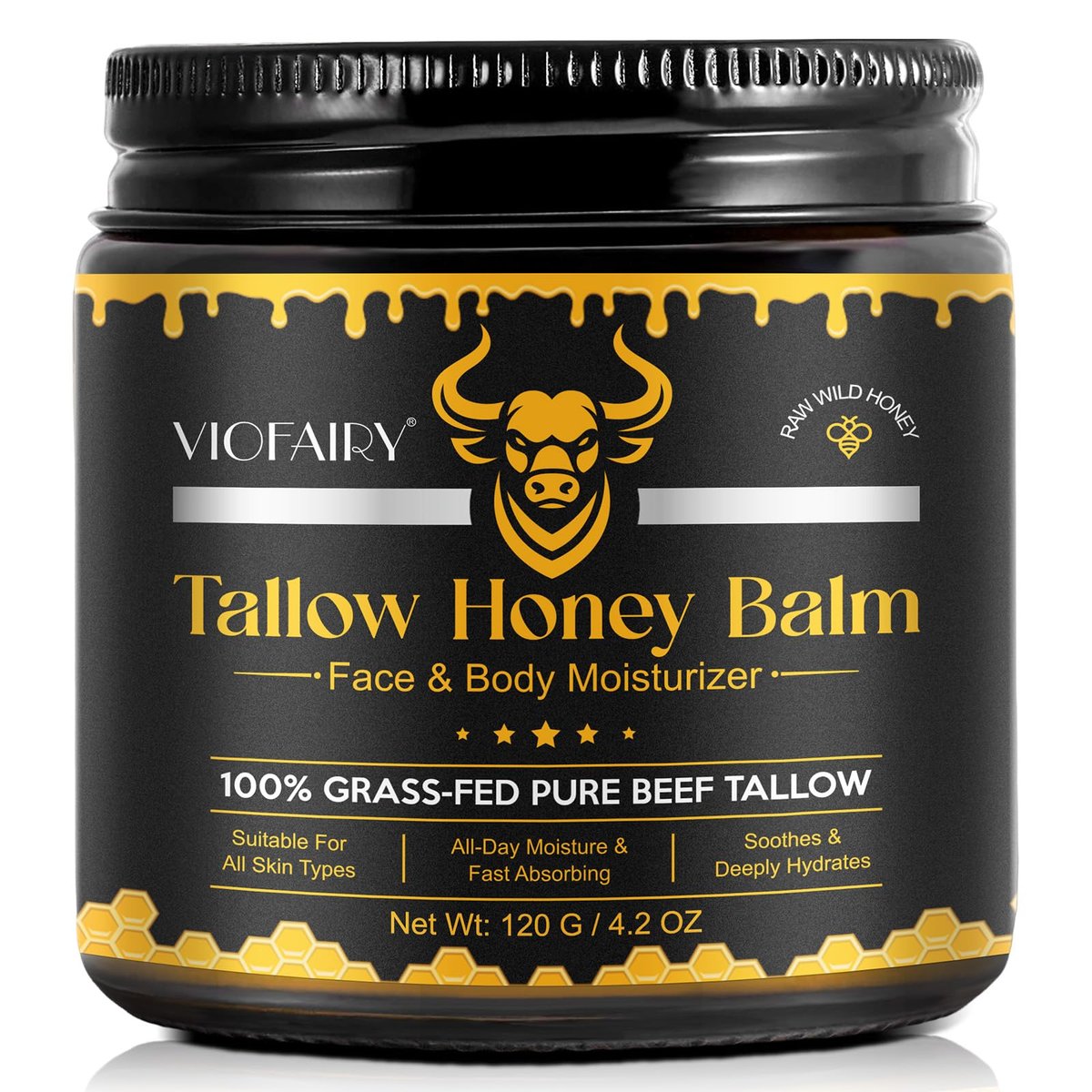 KZUO Beef Tallow for Skin - Hydrating Tallow Balm with Raw Honey and Beeswax, Grass-Fed Beef Tallow & Raw Wild Honey Blend, Body & Face Moisturizer, Natural Formula, 4.2 Fl Oz Avelisse