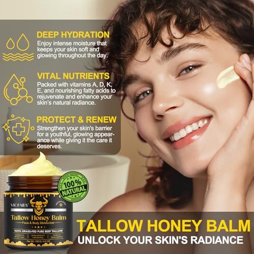 KZUO Beef Tallow for Skin - Hydrating Tallow Balm with Raw Honey and Beeswax, Grass-Fed Beef Tallow & Raw Wild Honey Blend, Body & Face Moisturizer, Natural Formula, 4.2 Fl Oz Avelisse