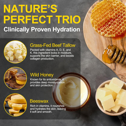 KZUO Beef Tallow for Skin - Hydrating Tallow Balm with Raw Honey and Beeswax, Grass-Fed Beef Tallow & Raw Wild Honey Blend, Body & Face Moisturizer, Natural Formula, 4.2 Fl Oz Avelisse