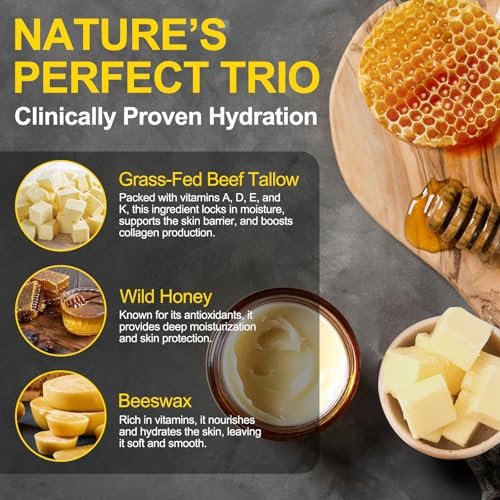 KZUO Beef Tallow for Skin - Hydrating Tallow Balm with Raw Honey and Beeswax, Grass-Fed Beef Tallow & Raw Wild Honey Blend, Body & Face Moisturizer, Natural Formula, 4.2 Fl Oz Avelisse