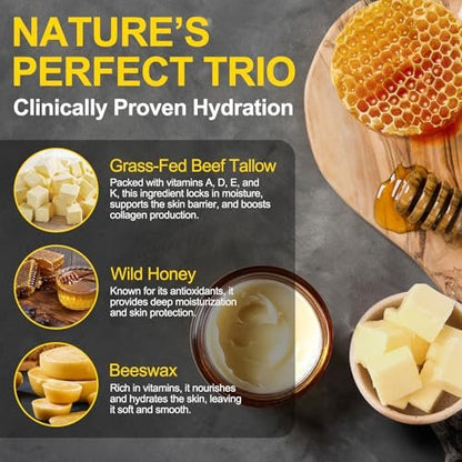 KZUO Beef Tallow for Skin - Hydrating Tallow Balm with Raw Honey and Beeswax, Grass-Fed Beef Tallow & Raw Wild Honey Blend, Body & Face Moisturizer, Natural Formula, 4.2 Fl Oz Avelisse