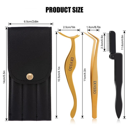 3-in-1 Cluster Eyelash Applicator Kit by ekysso | Precision Lash Tweezers for Clusters & Strip Lashes