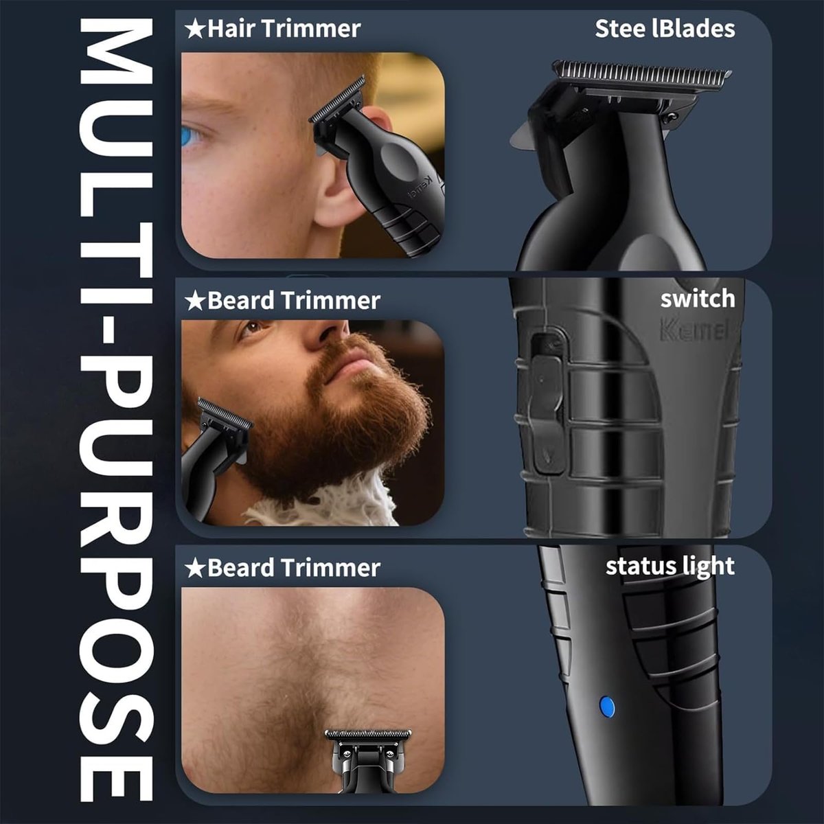 KEMEI Hair Clipper 2299 Professional Cordless & Corded Barber Clippers for Men - Rechargeable Beard Trimmer, Stainless Steel Blades, Black - görsel 13