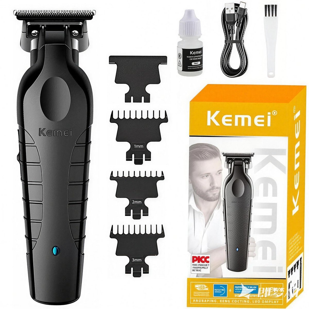 KEMEI Hair Clipper 2299 Professional Cordless & Corded Barber Clippers for Men - Rechargeable Beard Trimmer, Stainless Steel Blades, Black - görsel 1