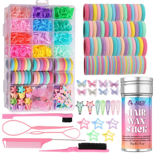 1400-Piece Hair Accessories Set for Girls – Colorful Hair Ties, Butterfly Clips, Claws, Wax Stick & Organizer Box Avelisse
