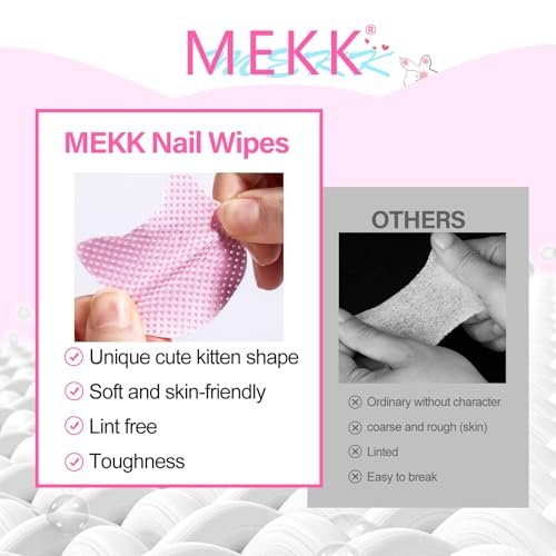 MEKK Lint Free Nail Wipes with Acetone Dispenser Set - 400 Cat-Shaped Wipes & 200ml Anti-Corrosion Pump Dispenser for Acetone, Alcohol, Nail Polish Remover - görsel 8