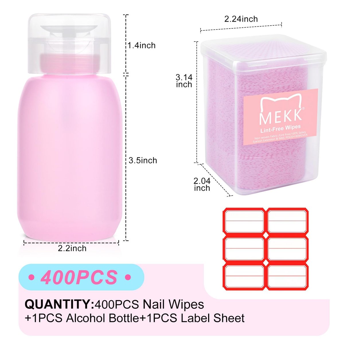 MEKK Lint Free Nail Wipes with Acetone Dispenser Set - 400 Cat-Shaped Wipes & 200ml Anti-Corrosion Pump Dispenser for Acetone, Alcohol, Nail Polish Remover - görsel 15