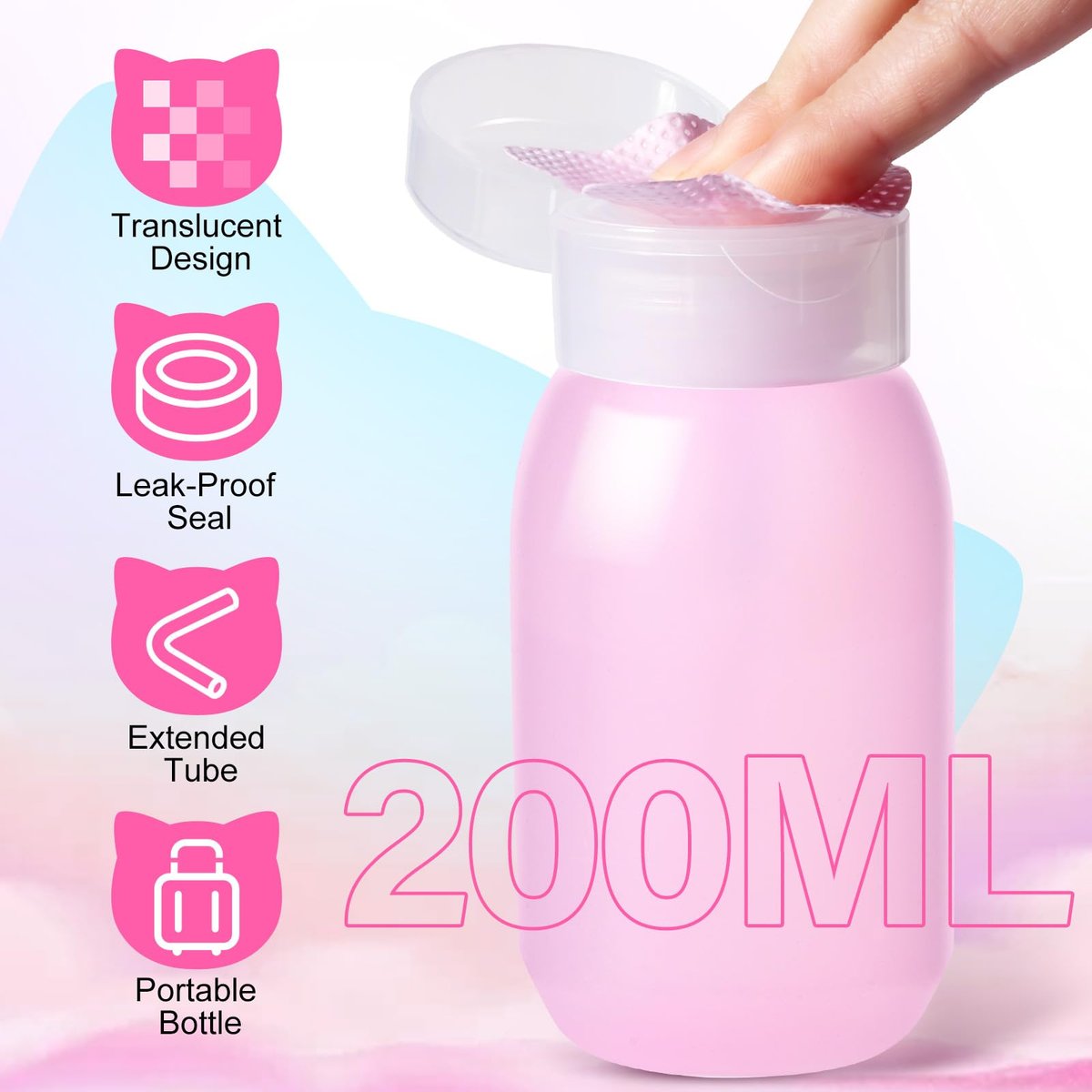 MEKK Lint Free Nail Wipes with Acetone Dispenser Set - 400 Cat-Shaped Wipes & 200ml Anti-Corrosion Pump Dispenser for Acetone, Alcohol, Nail Polish Remover - görsel 3