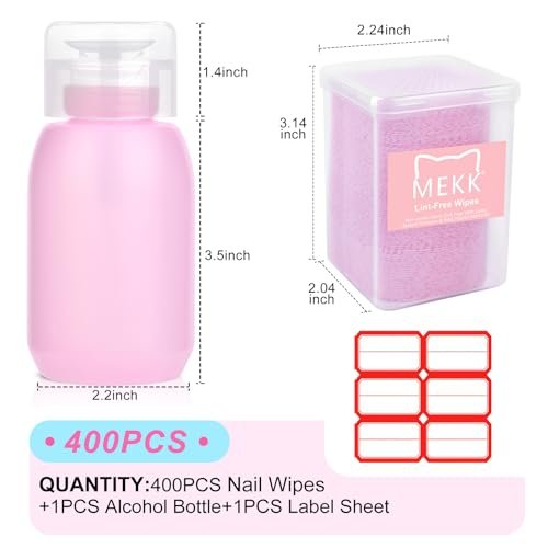 MEKK Lint Free Nail Wipes with Acetone Dispenser Set - 400 Cat-Shaped Wipes & 200ml Anti-Corrosion Pump Dispenser for Acetone, Alcohol, Nail Polish Remover - görsel 16