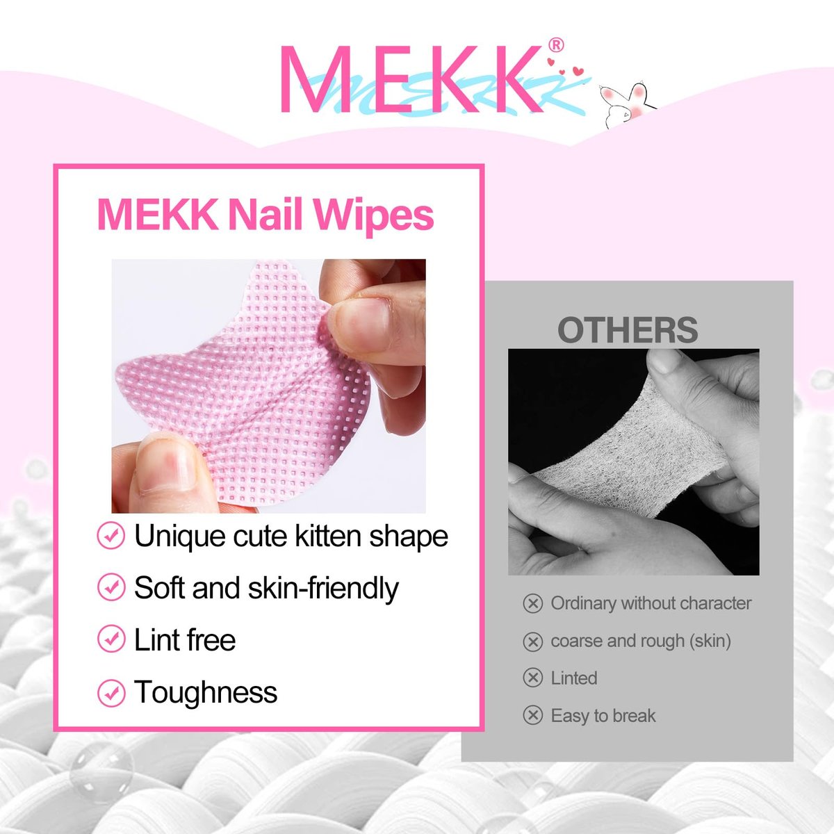 MEKK Lint Free Nail Wipes with Acetone Dispenser Set - 400 Cat-Shaped Wipes & 200ml Anti-Corrosion Pump Dispenser for Acetone, Alcohol, Nail Polish Remover - görsel 7