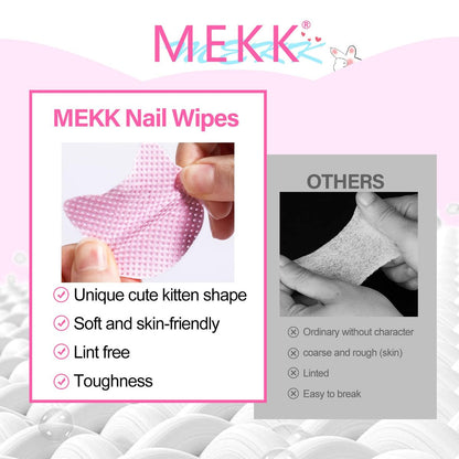 MEKK Lint Free Nail Wipes with Acetone Dispenser Set - 400 Cat-Shaped Wipes & 200ml Anti-Corrosion Pump Dispenser for Acetone, Alcohol, Nail Polish Remover