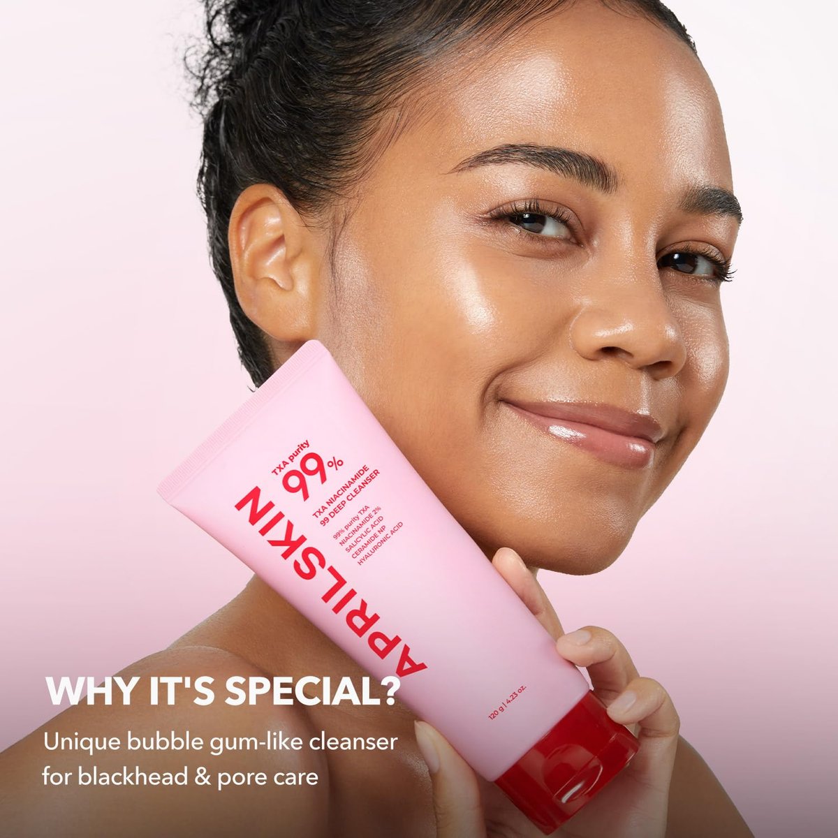 APRILSKIN TXA Niacinamide 99 Pore Care Pink Bubble Gum Deep Cleanser - 99% High-Purity TXA+Niacinamide All-in-One Cleanser for Deep Cleansing, Blackhead Care, Pore Care, Moisturizing - 4.23 fl.oz. - görsel 5