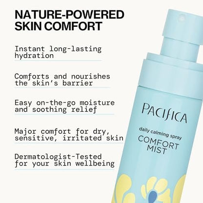 Pacifica Comfort Mist Daily Calming Face Spray - Hydrating Facial Mist for Sensitive & Dry Skin - Fragrance-Free Soothing Spray with Red Seaweed, Green Tea & Chamomile - Vegan - 4 fl oz