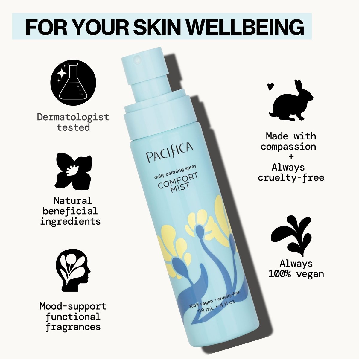 Pacifica Comfort Mist Daily Calming Face Spray - Hydrating Facial Mist for Sensitive & Dry Skin - Fragrance-Free Soothing Spray with Red Seaweed, Green Tea & Chamomile - Vegan - 4 fl oz - görsel 9