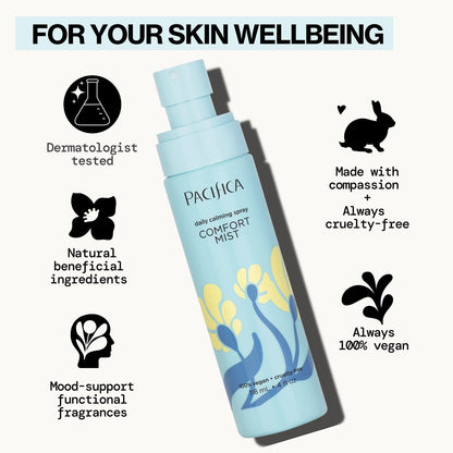 Pacifica Comfort Mist Daily Calming Face Spray - Hydrating Facial Mist for Sensitive & Dry Skin - Fragrance-Free Soothing Spray with Red Seaweed, Green Tea & Chamomile - Vegan - 4 fl oz